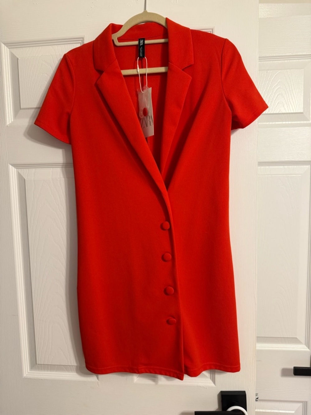 Red Short Sleeve Button Front Blazer Dress